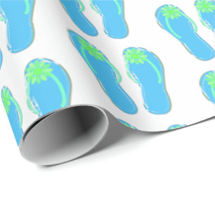 turquoise teenslippers met groene bloem cadeaupapier