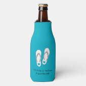 Turquoise teenslippers strand bruiloft fles koeler (Fles Voorkant)