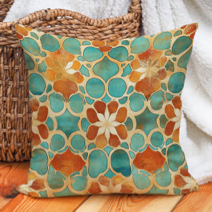 Turquoise Terracotta Marokkaanse Tegel Boho Aardet Kussen