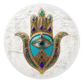 Turquoise Third Eye Hamsa Keramische Knop (Voorkant)