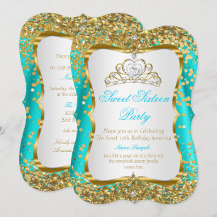 Turquoise Tiara Princess Sweet 16 Or Invitation bl
