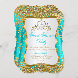 Turquoise Tiara Princess Sweet 16 Or Invitation bl