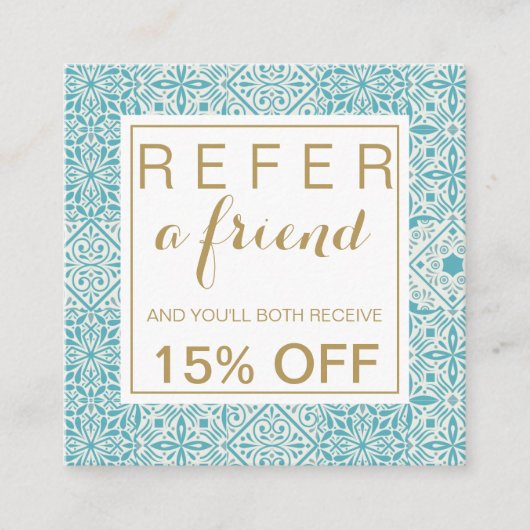 Turquoise tiles stilish square verwijzingskaart vierkante visitekaartje (Voorkant)