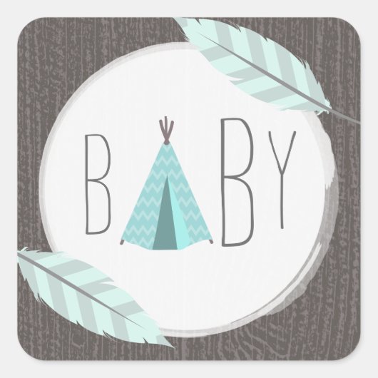 Turquoise Tipi Baby shower Sticker (Voorkant)