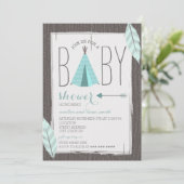 Turquoise Tipi + Feathers Baby shower Kaart (Staand voorkant)