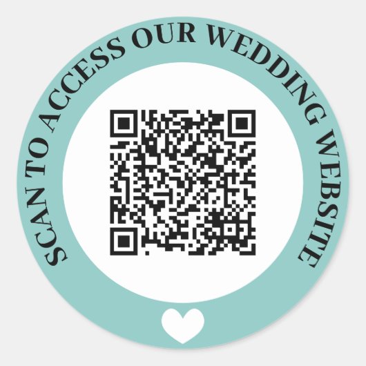 Turquoise toegang Bruiloft Website Hart QR Code Ronde Sticker (Voorkant)