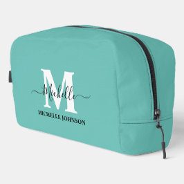 Turquoise toilettas met monogram toilettasje