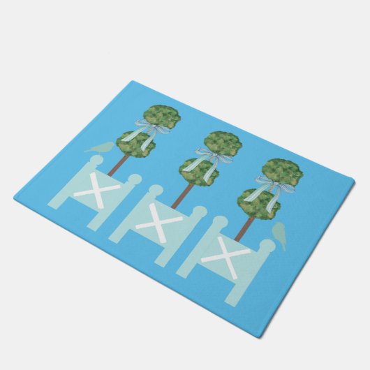 Turquoise Topiary Bird Sierkussen Deurmat (Schuin)