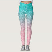 Turquoise tot roze ombre glitter textuur leggings (Voorkant)