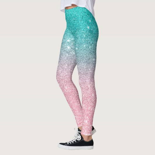 Turquoise tot roze ombre glitter textuur leggings (Links)