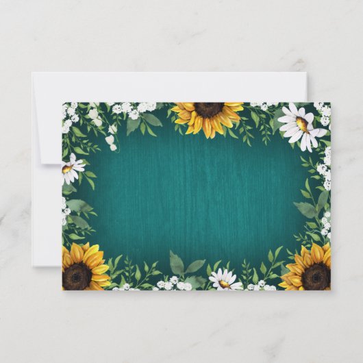 Turquoise Tournesol Pays Mariage rustique Cartes R (Dos)