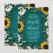 Turquoise Tournesol Rustique Invitations de mariag (Devant / Derrière)