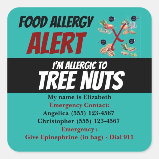 Turquoise Tree Nut Food Allergy Alerte Étiquette (Devant)
