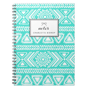Turquoise Tribal Aztec Patroon Gepersonaliseerd Notitieboek