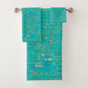 Turquoise Tribal Bathroom Towel set Bad Handdoek