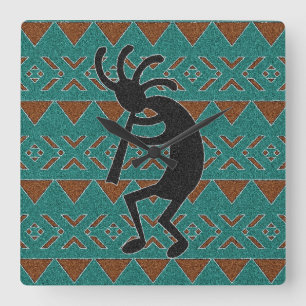 Turquoise Tribal Design Kokopelli Vierkante Klok