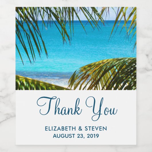 Turquoise Tropical Beach Weddenschap Wijn Etiket (Enkel label)