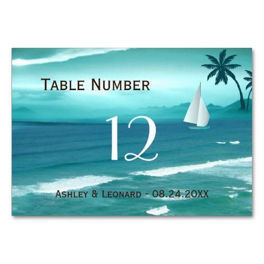 Turquoise Tropical Beach Wedding Numéro de table C (Devant)