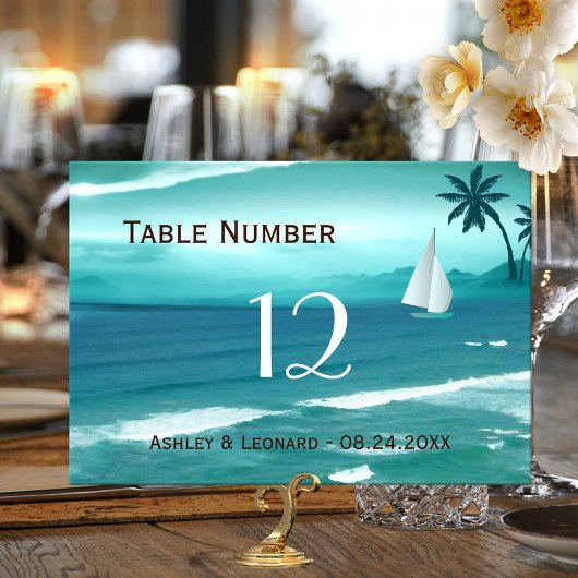 Turquoise Tropical Beach Wedding Numéro de table C