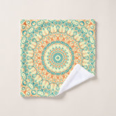 Turquoise tropical et Motif Mandala orange (Gant de toilette)