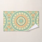 Turquoise tropical et Motif Mandala orange (Serviette à main)