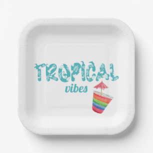 Turquoise Tropical Vibes Cocktail Beachy Papieren Bordje
