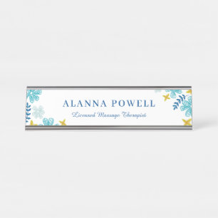 Turquoise Tropische Bloemen Massage Therapeut Bureau Naambordje