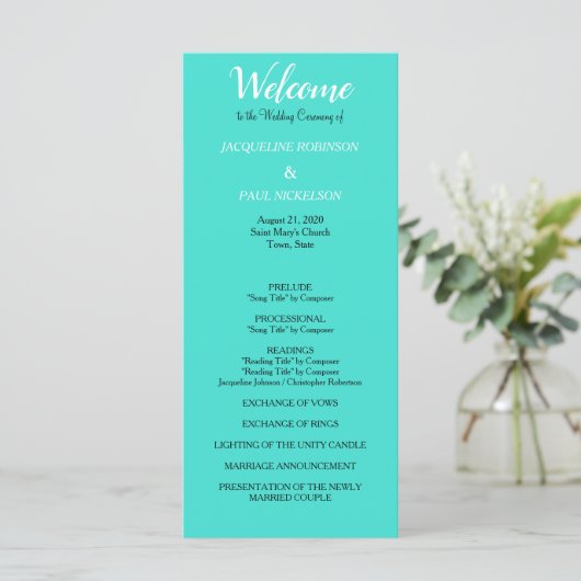 Turquoise Trouwprogramma Programma (Staand voorkant)
