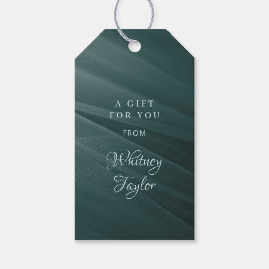 Turquoise Tule Textuur Cadeaulabel (Voorkant)