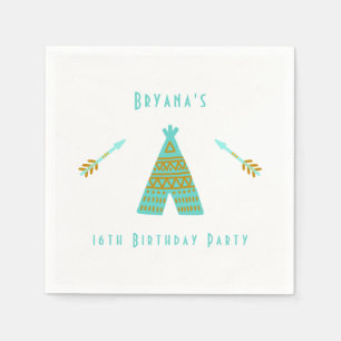 Turquoise Turkoois & Goud Tepee Modern Verjaardags Servet