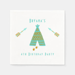 Turquoise Turkoois & Goud Tepee Modern Verjaardags Servet