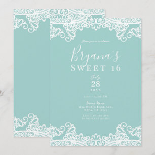 Turquoise Turkoois Wit Kant Elegante Sweet 16 Fees Kaart