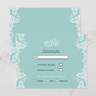 Turquoise Turkoois Witte Kant Elegante Trouw RSVP Kaart