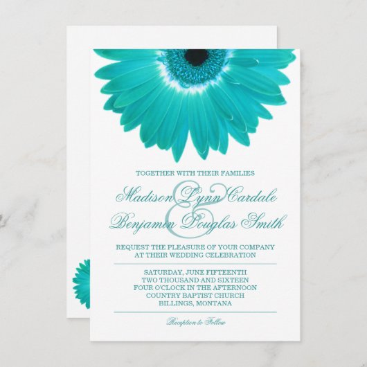 Turquoise Turquoise Aqua Daisy Invitations de mari (Devant / Derrière)