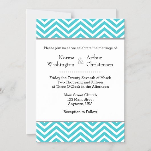 Turquoise Turquoise Chevron Faire-part de mariage  (Recto)