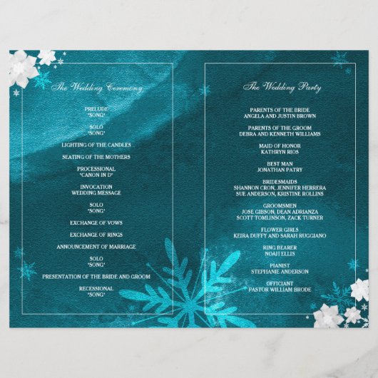 Turquoise Turquoise Mariage d'hiver Bi Programme d (Dos)