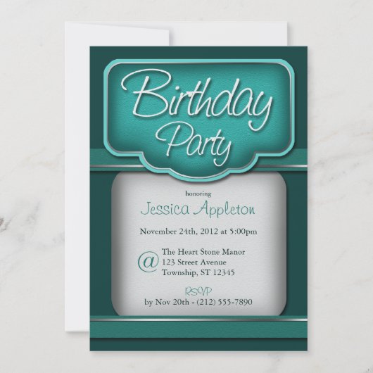  Turquoise : uitnodiging van de Birthday Party (Voorkant)