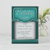  Turquoise : uitnodiging van de Birthday Party (Staand voorkant)