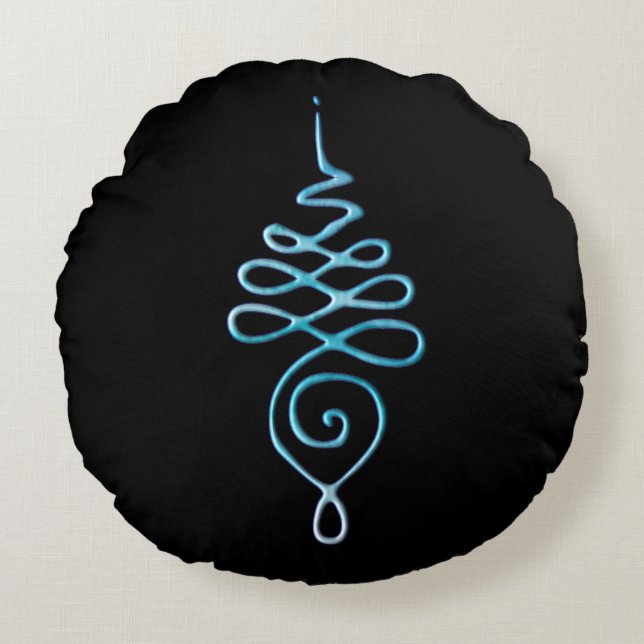 Turquoise Unalome  Rond Kussen (Voorkant)