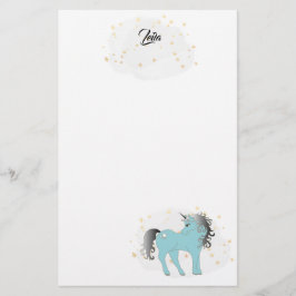 Turquoise Unicorn en Stars Stationery Briefpapier