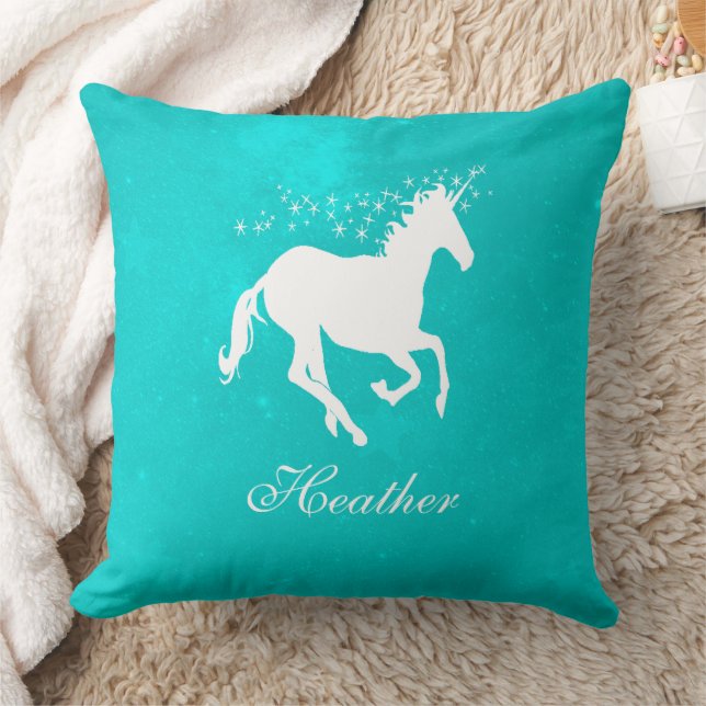 Turquoise Unicorn Gepersonaliseerd Sierkussen (Deken)