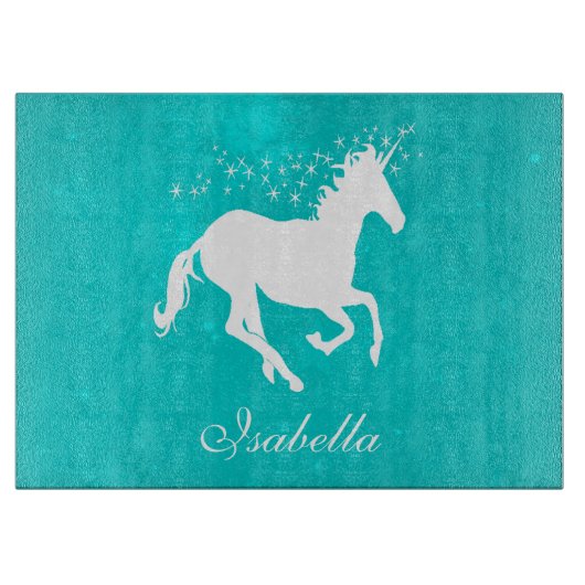 Turquoise Unicorn Personalized Cutting Board Snijplank (Voorkant)
