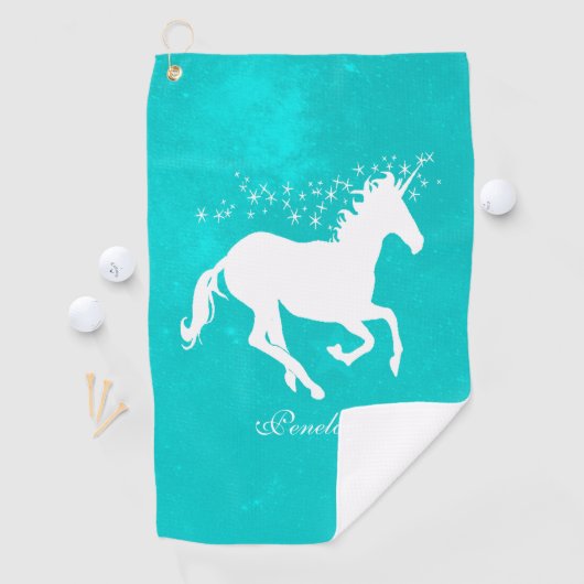 Turquoise Unicorn Personalized Golf Towel Golfhanddoek (Insitu)