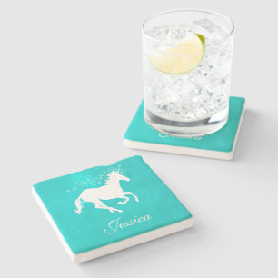 Turquoise Unicorn Personalized Stone Onderzetter
