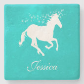 Turquoise Unicorn Personalized Stone Onderzetter (Voorkant)