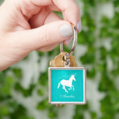 Turquoise Unicorn Persoonlijke Sleutelhanger (Hand)