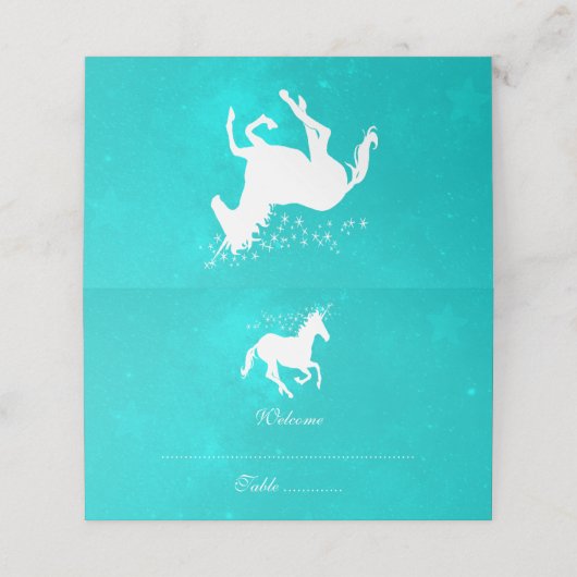 Turquoise Unicorn Reception Place Card (Buitenkant ongevouwen)