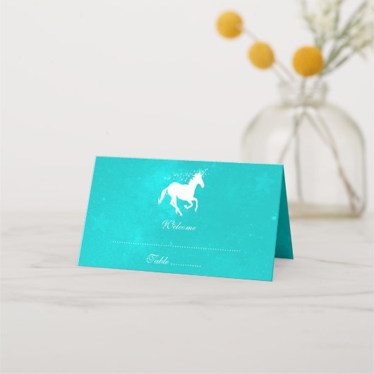Turquoise Unicorn Reception Place Card (Voorkant)