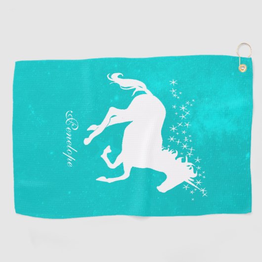 Turquoise Unicorn Serviette de golf personnalisée (Horizontal)