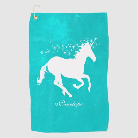 Turquoise Unicorn Serviette de golf personnalisée (Devant)